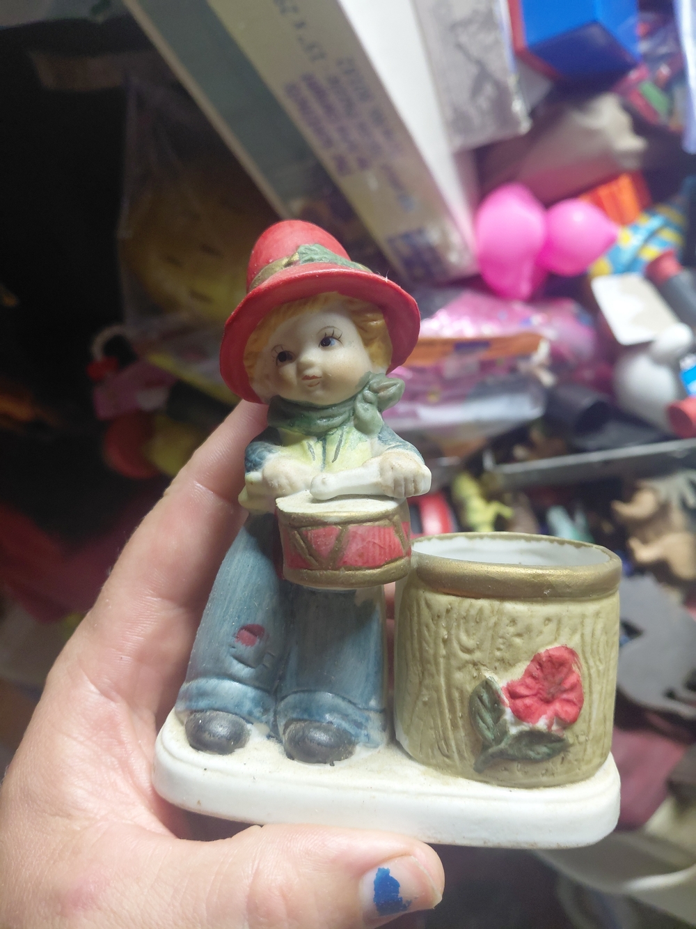 Vintage Christmas Luvkins Jasco Hand Painted Porcelain Drummer Boy Holder 1978